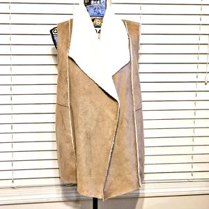 Susina Womens Open Front Casual Drape Fleece Cardigan Beige Size Large